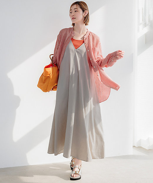 洗える】リネンレーヨンストレッチ キャミソール ワンピース