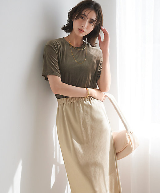 洗える】テクスチャーサテン ナロー スカート（SKWOGA0209