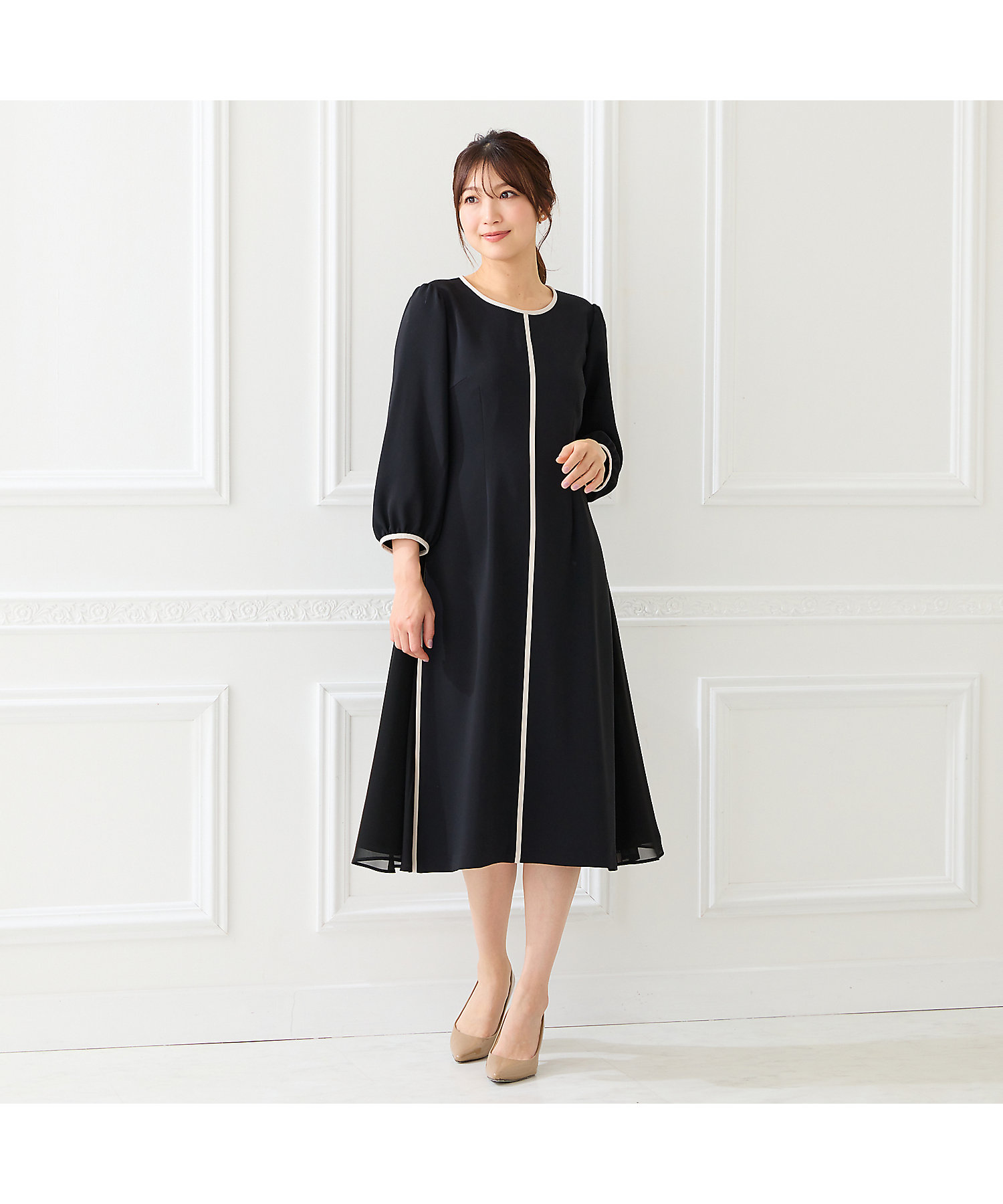 接触冷感／シワになりにくい】サイド切替えワンピース