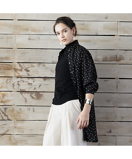 S・Mサイズ】ミラクルウェーブ ドットロングブラウス