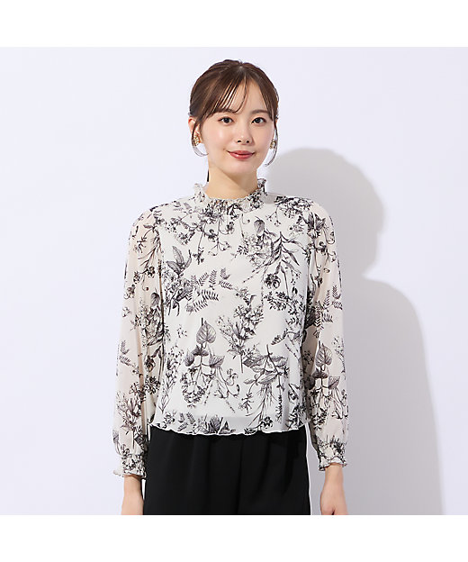 洗える・セットアップ対応】ボタニカルプリントチュールブラウス