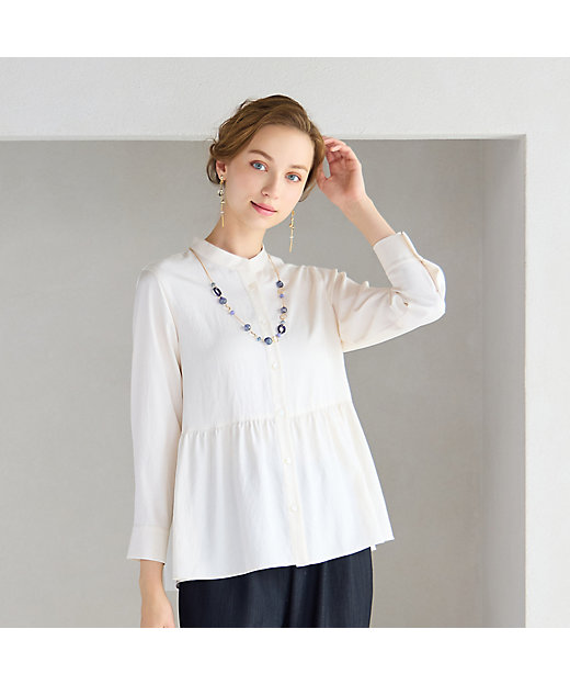 洗える】シルキーツイルバンドカラーブラウス（73035506