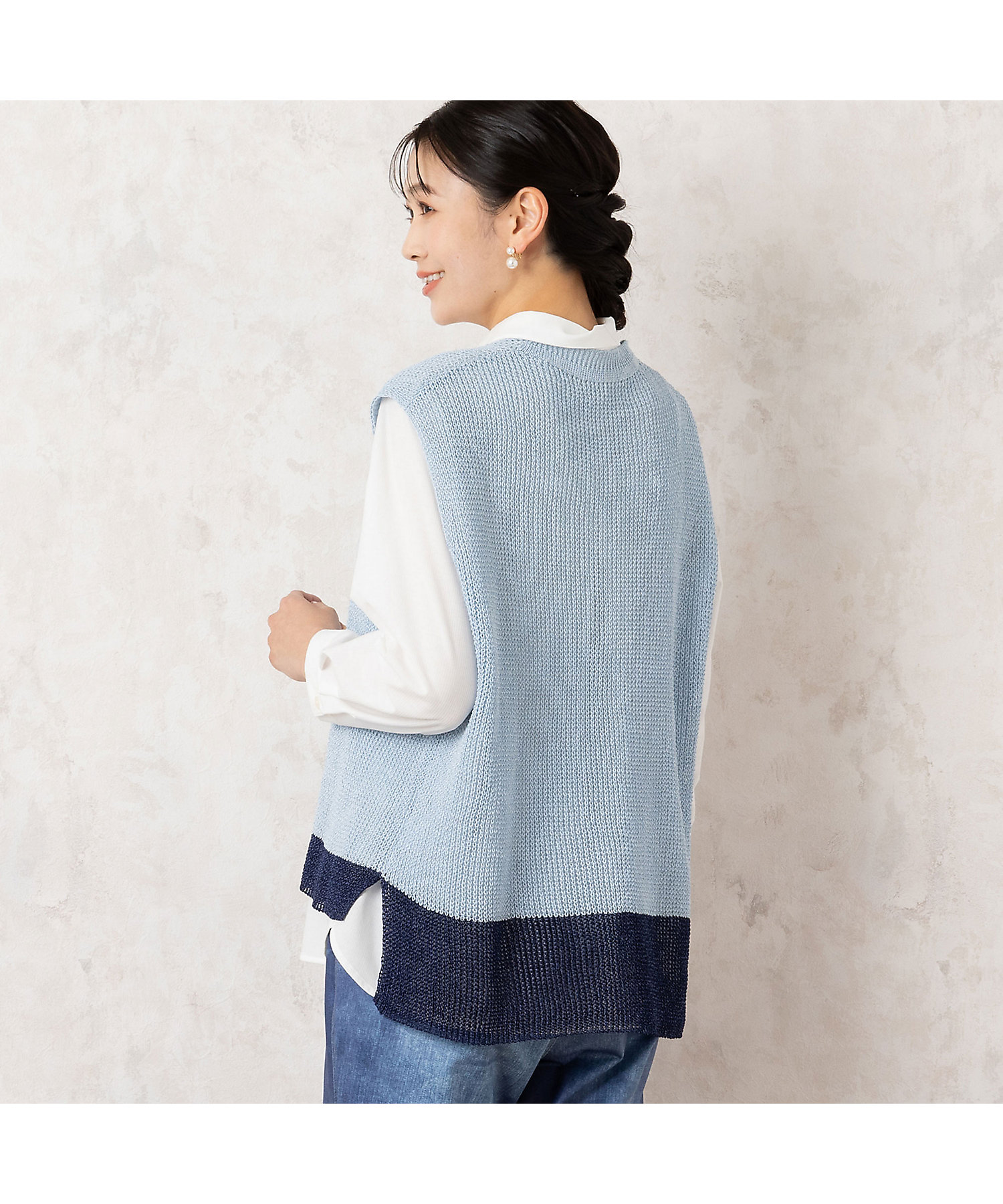 日本製】抄繊糸 バイカラーニットベスト（21002501） | MISSEL