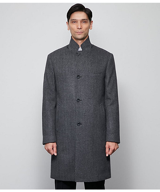 カシミヤ混 ヘリンボーン ビーバー コンバーチブルカラーコート