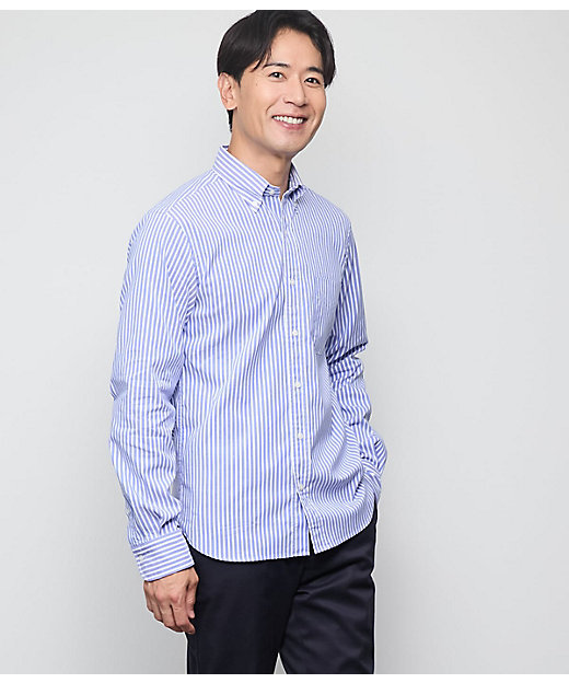 ストレッチ】オックス ロンドンストライプ 長袖ショートボタンダウン