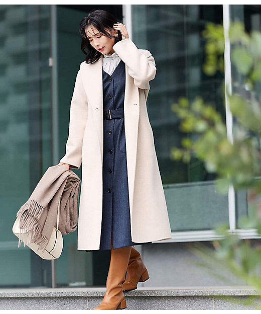 ウールナイロンリバー ショールカラーロングコート