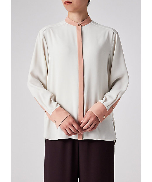 ウィメンズ バックサテン ジョーゼット スタンドカラー ブラウス