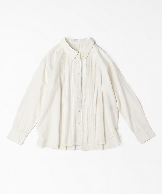 ジュマブラウス・白 ピンタックと手刺繍のロングスリーブブラウス