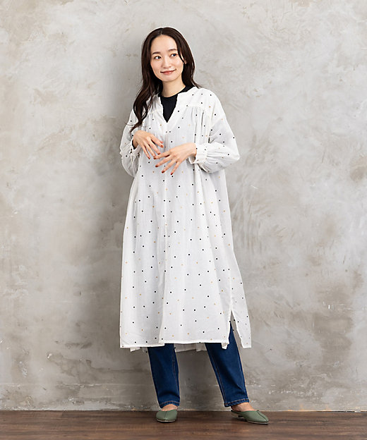 ホイルドットプリントキーネックワンピース 33ー30ー9619