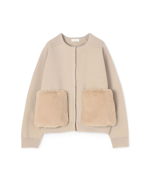 ウールポリエステルミラノリブ ファーポケットカーディガン | maison