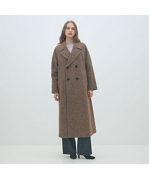 カラーネップヘリンボーン ダブルブレストロングコート | maison