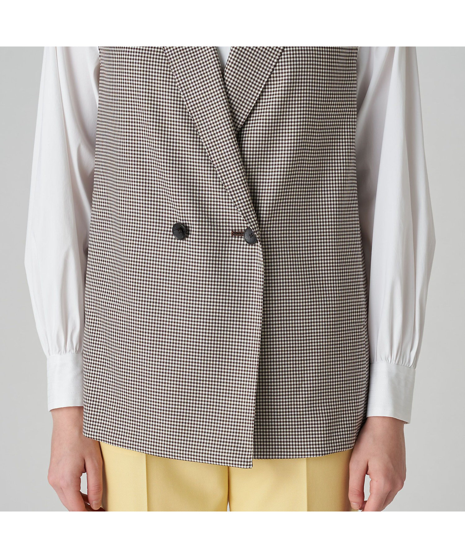 シルキーギンガムチェック ダブルブレストジレ | maison TOMORROWLAND