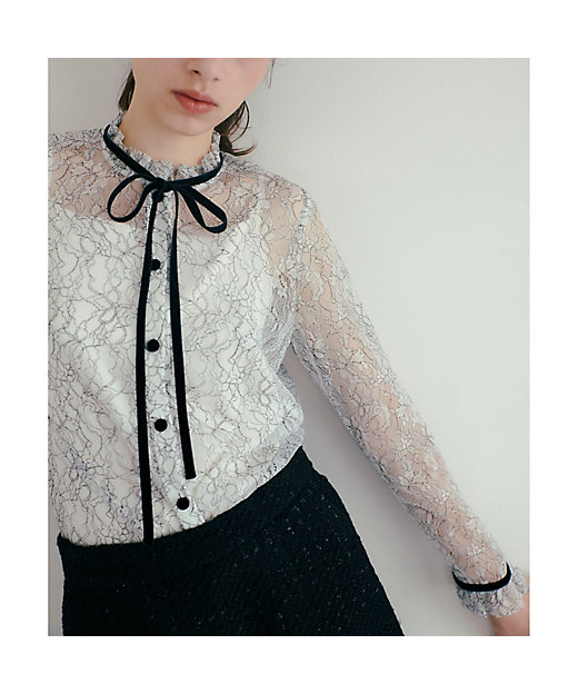 LOULOU WILLOUGHBY】レースベロアリボンブラウス