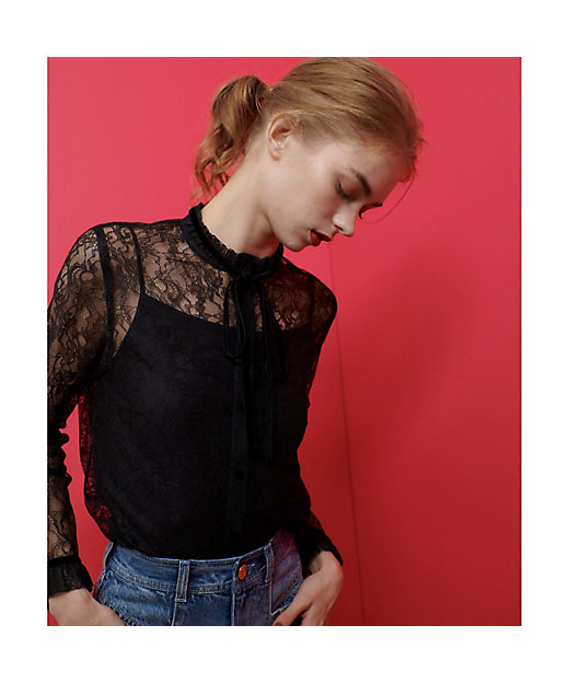 LOULOU WILLOUGHBY】レースベロアリボンブラウス