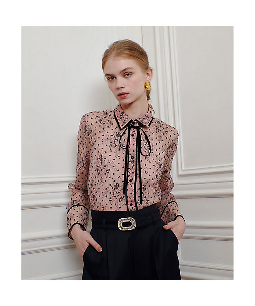 LOULOU WILLOUGHBY】フロッキードットレースブラウス