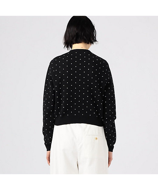 コットンカシミヤ ドットジャカードクルーネックカーディガン | CABaN