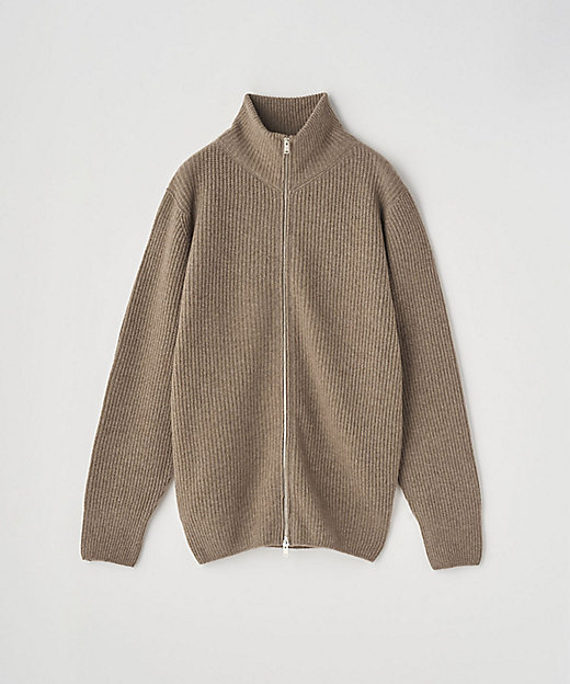 カシミヤ混 フルジップスタンドネック長袖ドライバーズニット