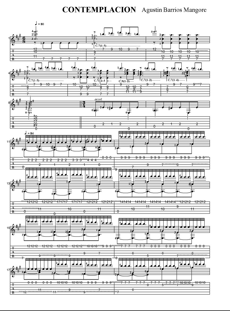 タブ譜付き楽譜 アグスティン・バリオス＝マンゴレ 深想 Sheet music