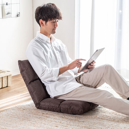 コンパクト座椅子 ファブリック生地 6段階リクライニング ブラウン 150