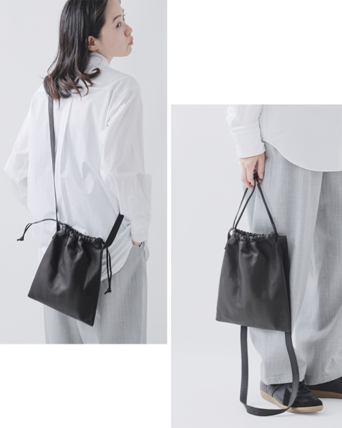 Aeta アエタ ダブルフェイス ディアレザー ドローストリング 巾着型