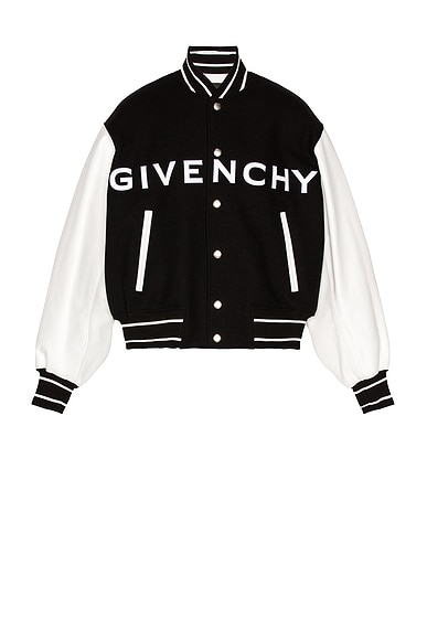 Givenchy Wool & Leather Varsity Jacket in Black | FWRD