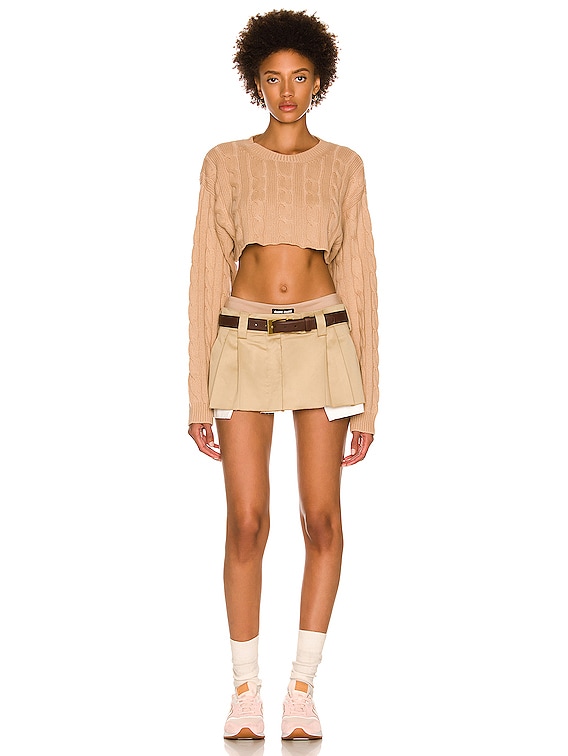 Miu Miu Crop Cable Knit Sweater in Cammello | FWRD