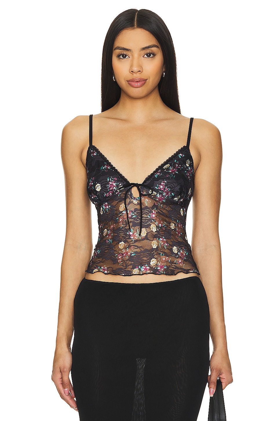MORE TO COME Fia Lace Cami Top in Black Floral | REVOLVE