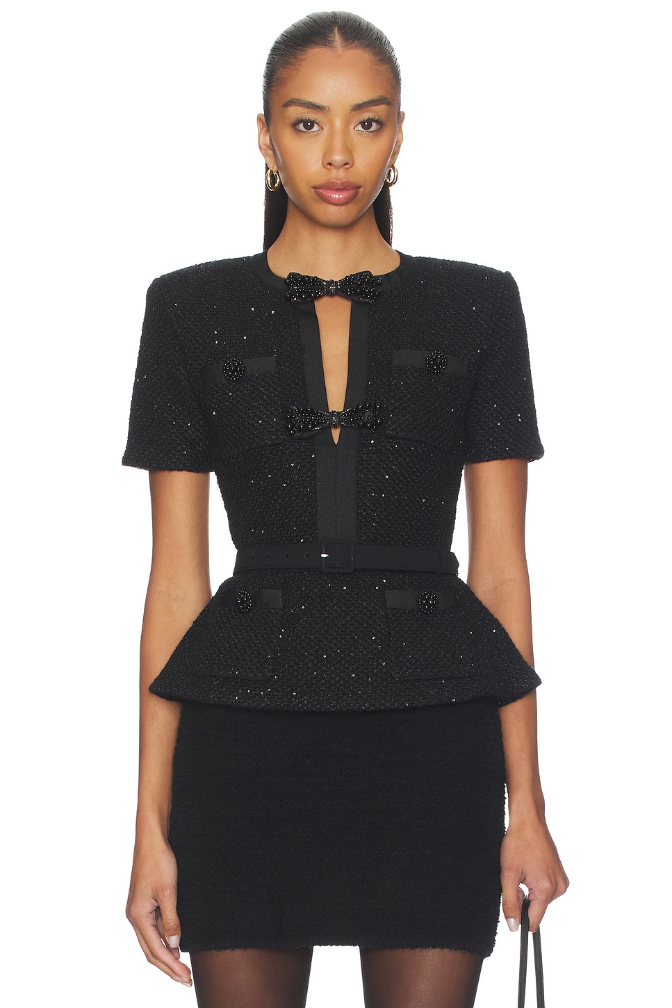 self-portrait Black Sequin Knit Top in Black | REVOLVE