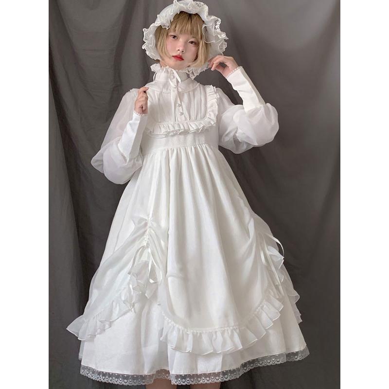 スウィートロリータドレスOPホワイトフリルジゴスリーブロリータ