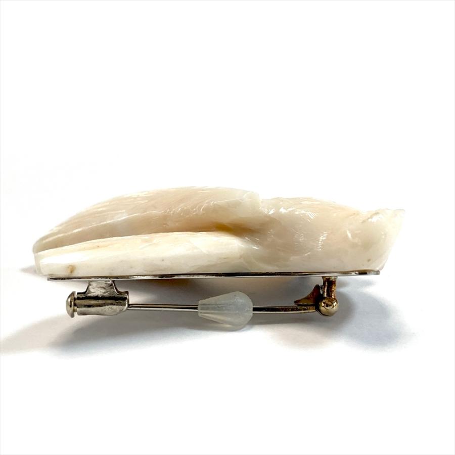 珊瑚 ブローチ 訳あり ピンク シナ海珊瑚 天然 彫 鳩 はと ハト