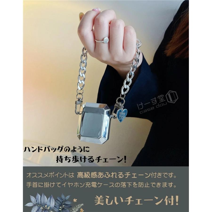 airpods ケース チェーン付き かわいい AirPods おしゃれ メタル調 Pro