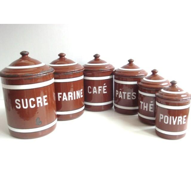 ホーローキャニスター 茶 3ピースセット B フランス アンティーク 保存