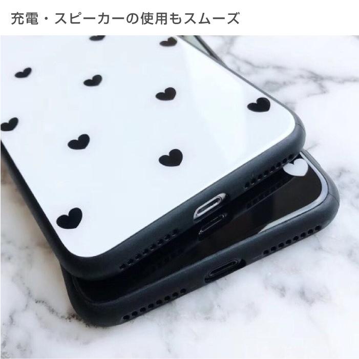 iPhone ケース iPhone8 ハート モノクロ 背面ガラス iPhoneケース