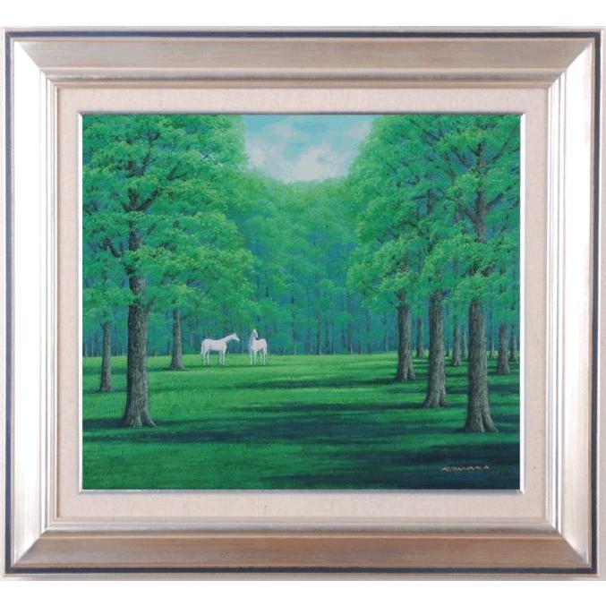 田中幸一 森の中の白馬 絵画 油絵 馬 インテリア 一点物 プレゼント