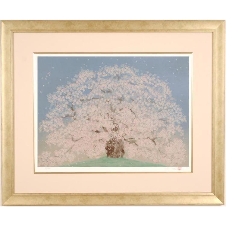 桜 絵画 江戸彼岸桜 和風 日本画 リトグラフ 版画 中島千波 「醍醐桜