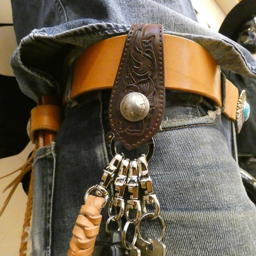 ベルトキーホルダー カービングレザー ヌメ革 クロ メンズ レディース