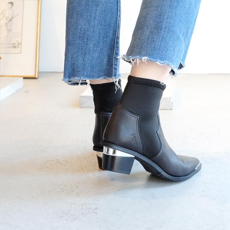 VEGE（ベジ） ウェスタン ストレッチ ブーツ ショートブーツ 白 黒 本