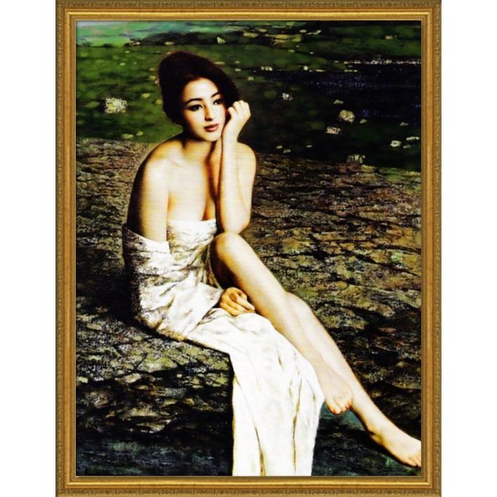 絵画 女性「無題」油絵 額付き 30号 直筆 人物画 VIPルームなど特別な