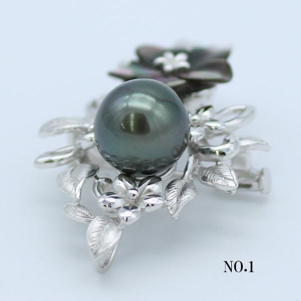 真珠 パール ブローチ 黒蝶真珠 11mm-12mm 黒真珠 ブラックパール