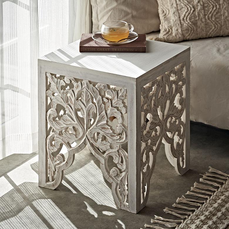 サイド テーブル インド ホワイト ウォッシュ ナイト ソファ オブジェ