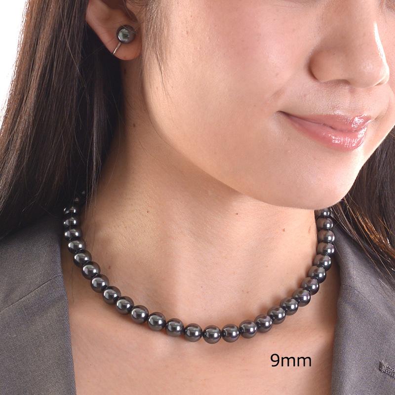 aurora 高級9mm南洋黒蝶花珠オーロラ本貝パールネックレス タヒチ黒蝶