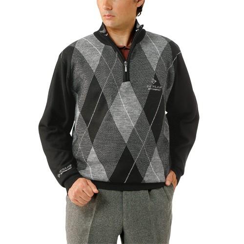 DUNLOP MOTORSPORT セーター ニット メンズ ブラック ホワイト 秋冬