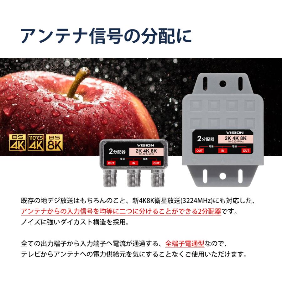 VISION 改良版 2分配器 同一方向 1年保証 防水ケース付 使い勝手抜群