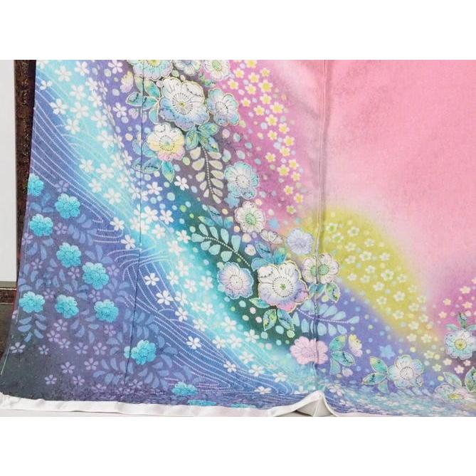 正絹 逸品振袖フルセット ピンク地 金通しに辻が花絞り染フルオーダー