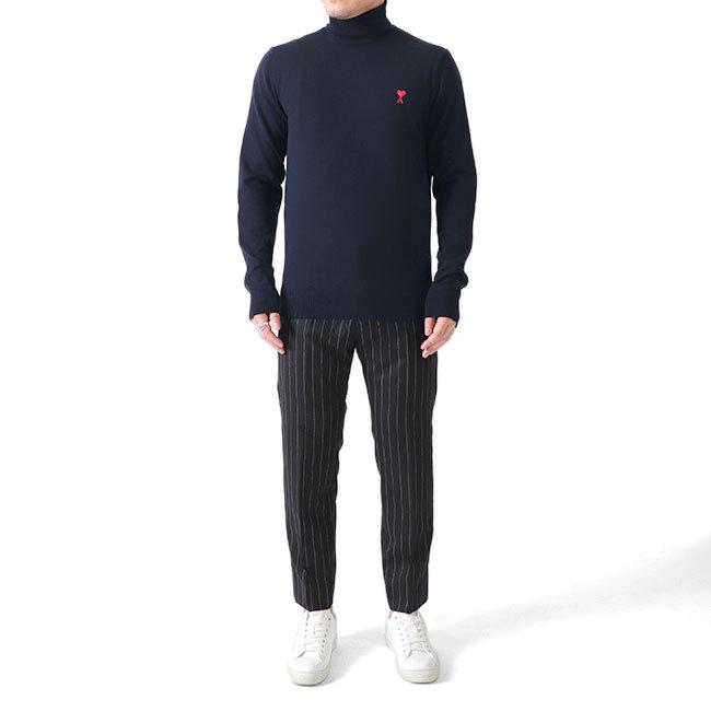 AMI PARIS アミパリス ハートロゴ刺繍 タートルネック ニットセーター