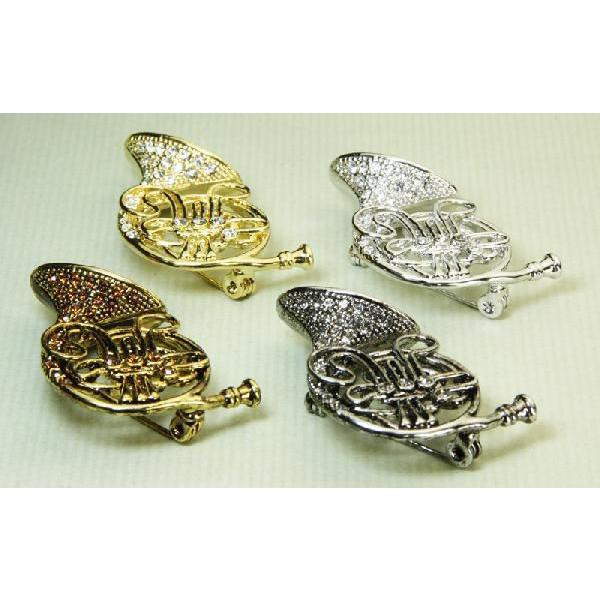 ブローチ ホルン 金管楽器 音楽系アクセサリー スワロフスキー