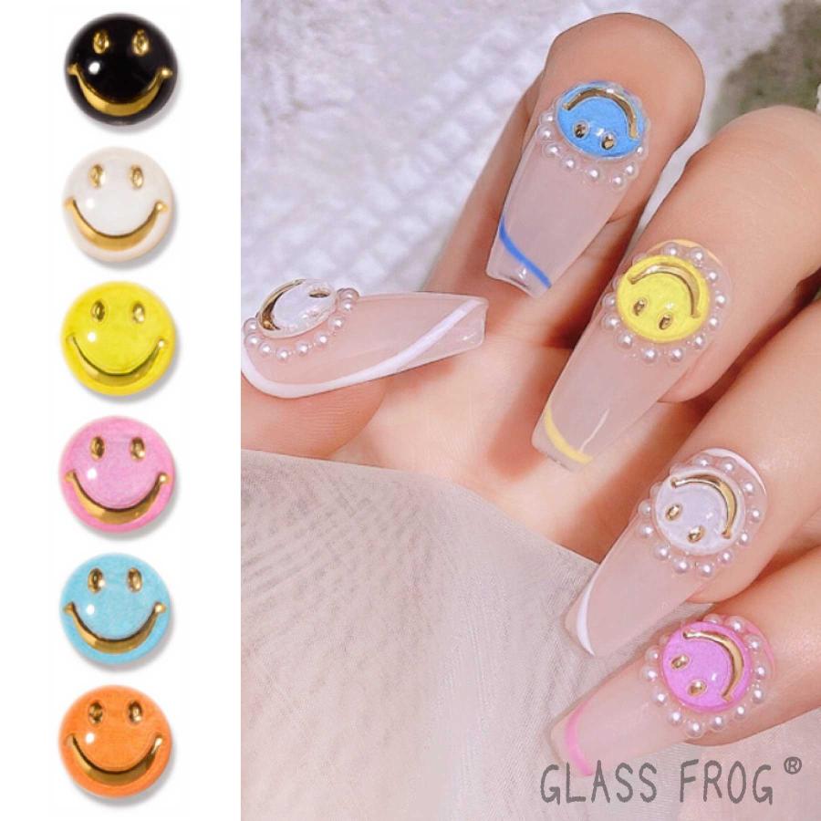 ネイルパーツ にこちゃん スマイル 6色×8個 計48個セット セルフネイル