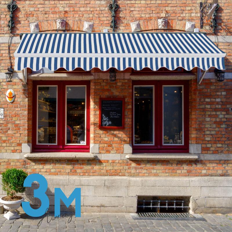 オーニングテント 日よけ 雨よけ 伸縮 幅3m×張出2m 青白 ストライプ