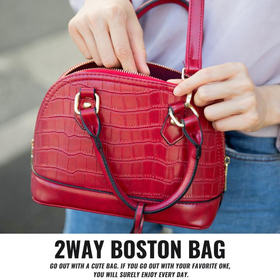 ミニボストンバッグ 持つ楽しみがあるクロコ型押し 2WAY ショルダー