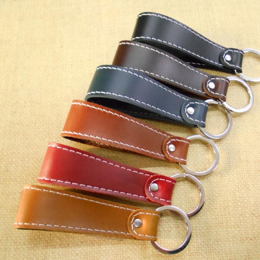 本革 キーホルダー ステッチ ベルトループ キーリング ホルダー 革